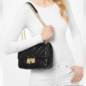 Michael Kors Peyton Black Quilted Chevron Shoulder Bag NWT